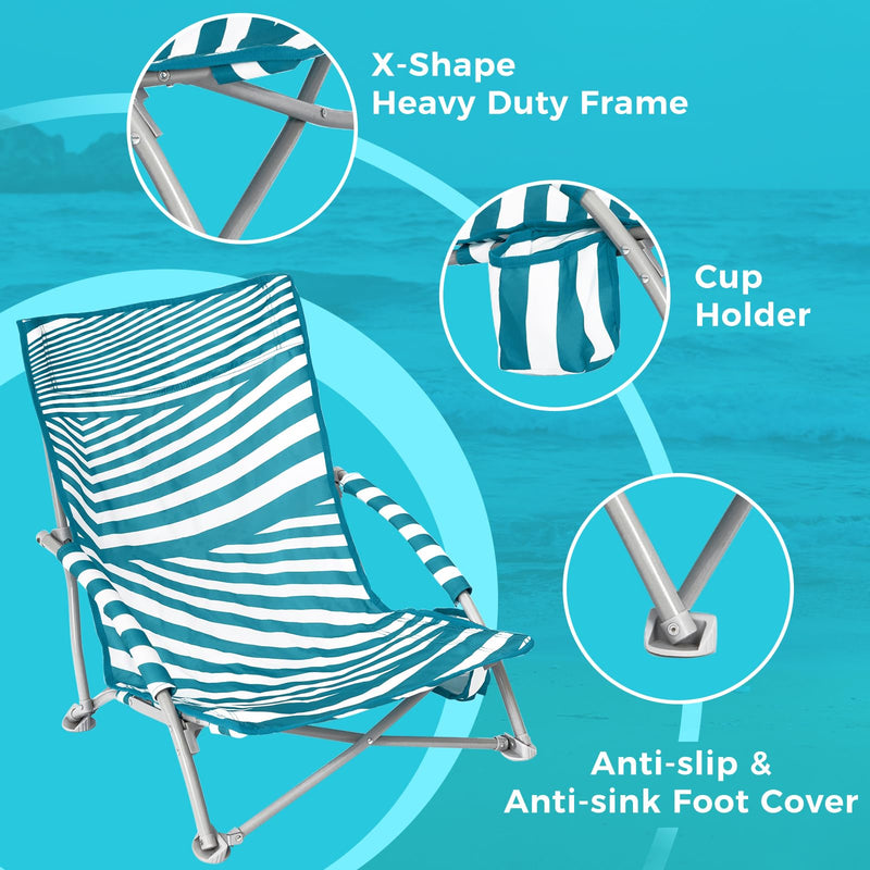 Load image into Gallery viewer, WEJOY Quick-up Beach Chair Striped with Cup Holder
