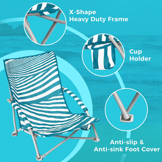WEJOY Quick-up Beach Chair Striped with Cup Holder