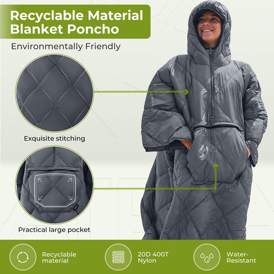 ATEPA MURANO 350 Honcho Poncho Water-resisitant Blanket Cloak Cape with Hat Recyclable Material