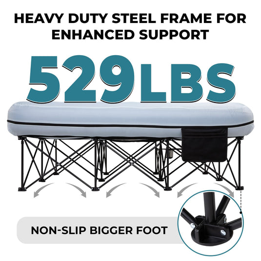 FUNDANGO Queen Camping Cot with Detachable Air Mattress Heavy Duty Steel Frame for Enhanced Support