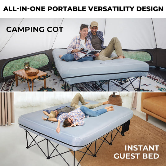 FUNDANGO Queen Camping Cot with Detachable Air Mattress Instant Guest Bed