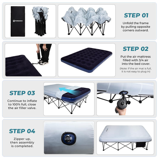 FUNDANGO Queen Camping Cot with Detachable Air Mattress