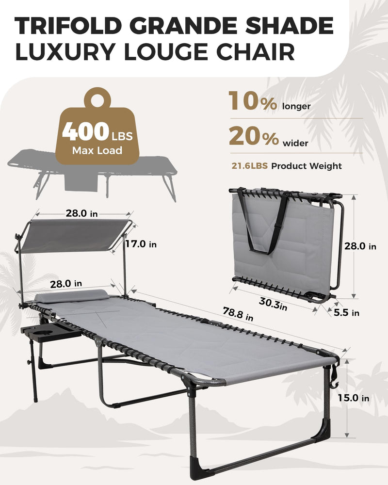 Load image into Gallery viewer, KingCamp 3-Fold Grande Shade Luxury Lounge Chair for Beach, Camping &amp; Backyard
