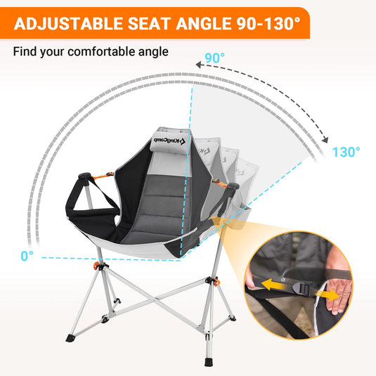 KingCamp Portable Swing Recliner Chair with Pillow Grey