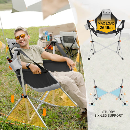 KingCamp Portable Swing Recliner Chair with Pillow Grey