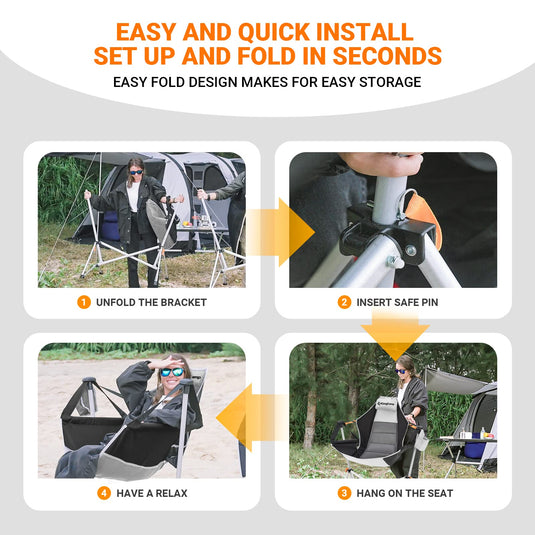 KingCamp Portable Swing Recliner Chair with Pillow Grey