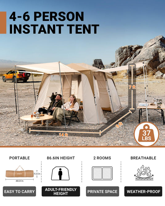 KingCamp MOUNTAIN IN T2 Instant Cabin Tent with Extended Porch