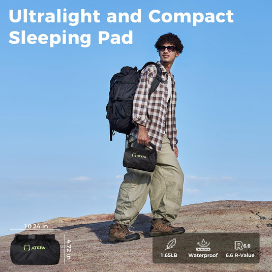 ATEPA ThermAir Pro Ultralight Sleeping Pad - R-Value 6.6 for Winter Camping, Insulated & Inflatable Mat for Backpacking, 4.3" Thick, Warm to -4°F