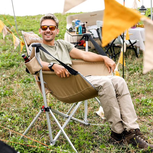 KingCamp Portable Swing Recliner Chair with Pillow Khaki