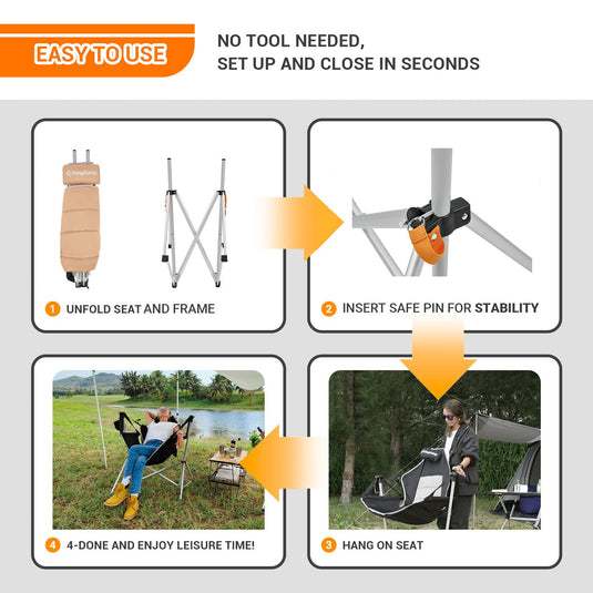 KingCamp Portable Swing Recliner Chair with Pillow Khaki