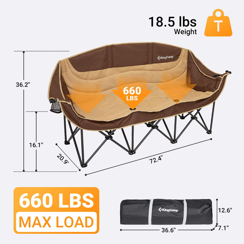 Load image into Gallery viewer, KingCamp CANNA C30 Trio Outdoor Loveseat Chair Khaki
