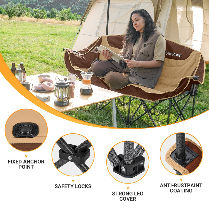 Load image into Gallery viewer, KingCamp CANNA C30 Trio Outdoor Loveseat Chair Khaki
