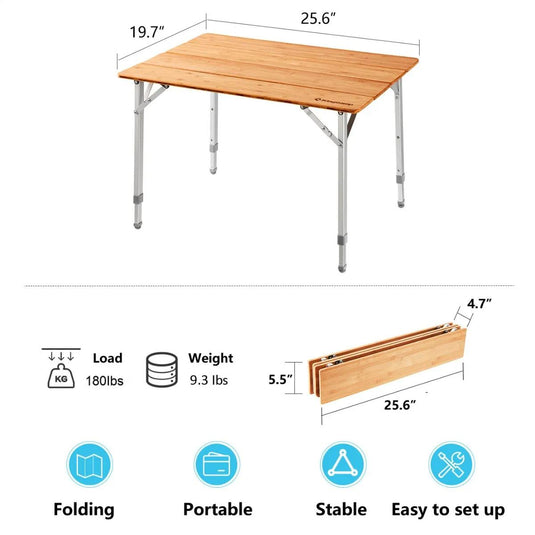 KingCamp 4-Folding Bamboo Table for 2-3 Person