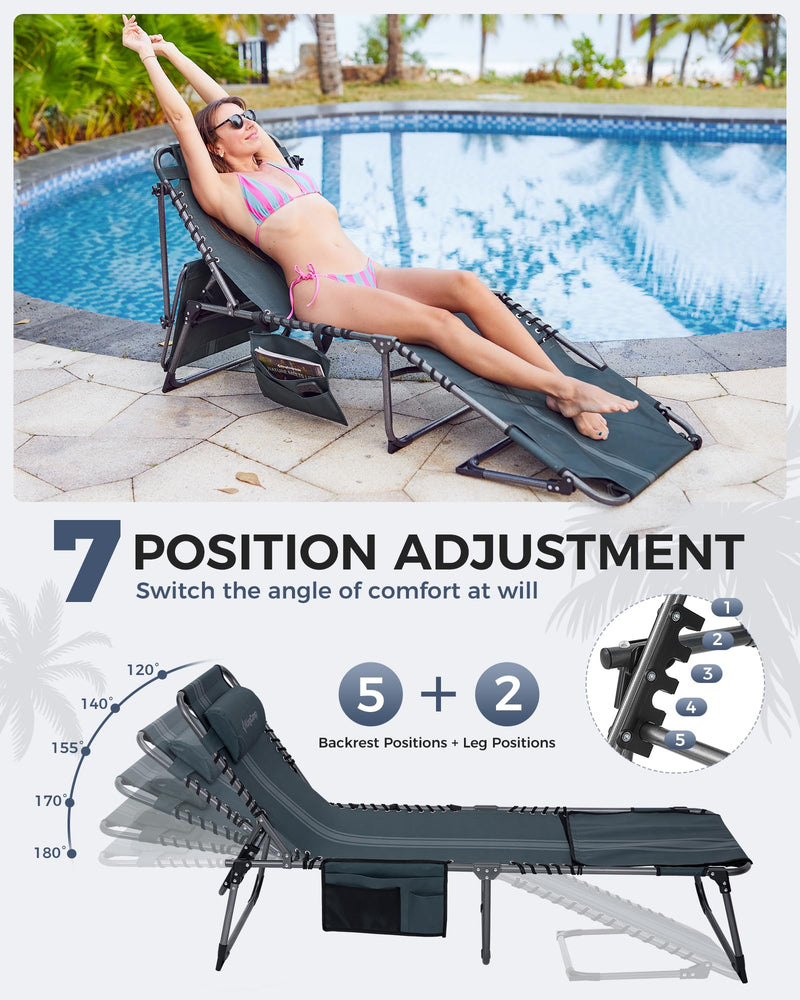 Load image into Gallery viewer, KingCamp 7-Position Adjustable Backpack Chaise Lounge with 360° Rotatable Canopy Shade
