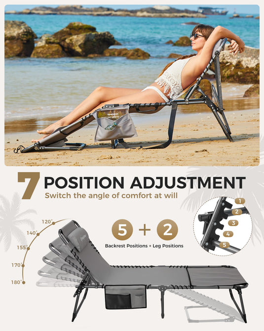 KingCamp 7-Position Adjustable Backpack Chaise Lounge with 360° Rotatable Canopy Shade