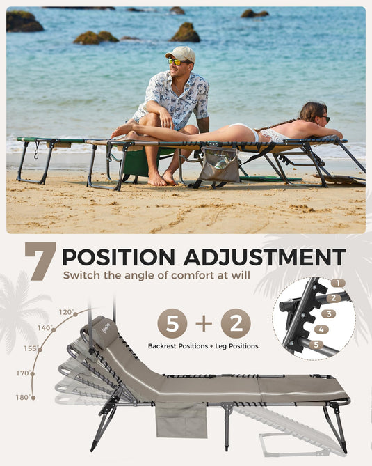 KingCamp 7-Position Adjustable Backpack Chaise Lounge with 360° Rotatable Canopy Shade