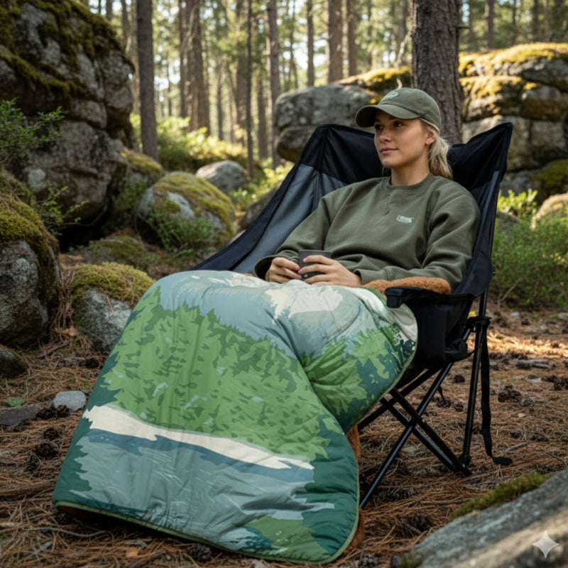 Load image into Gallery viewer, KingCamp Boho Printed Wearable Camping Blanket Forest Green Large Sherpa &amp; Water-Resistant Picnic Blanket for Outdoor Concerts, Beach &amp; Travel
