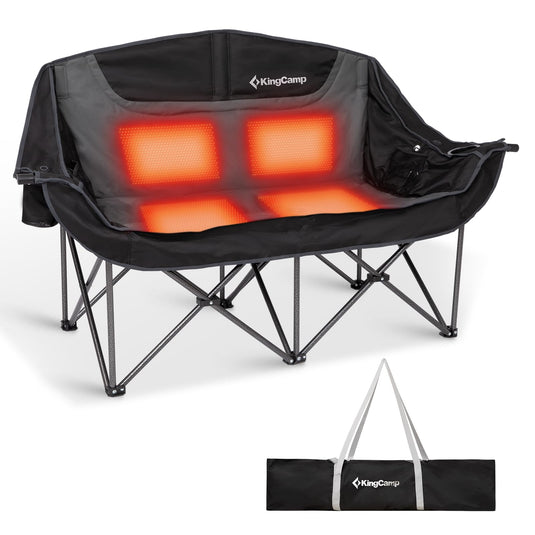 KingCamp CANNA C20 PLUS Heated Loveseat Camping Chair - 2-Person Oversized Padded Couples Chair with 3-Temperature Settings