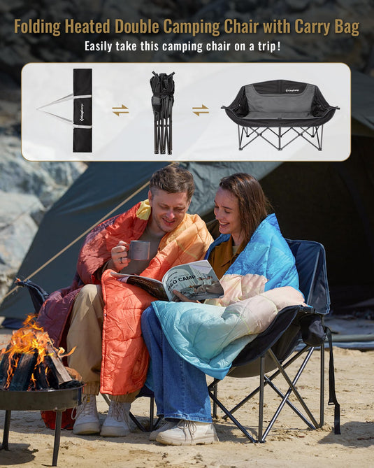 KingCamp Floding  Heated Loveseat Camping Chair with Carry Bag Easy Fold