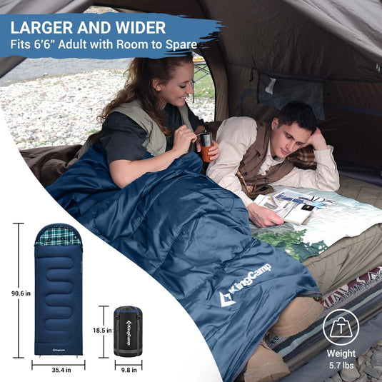 KingCamp CLOUDY 400 Cold Weather Sleeping Bag for Adults - 4-Season, Wide, Waterproof, Converts to Double