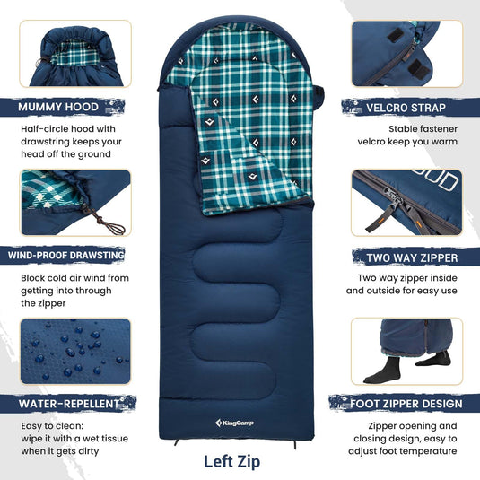 KingCamp CLOUDY 400 Cold Weather Sleeping Bag for Adults - 4-Season, Wide, Waterproof, Converts to Double