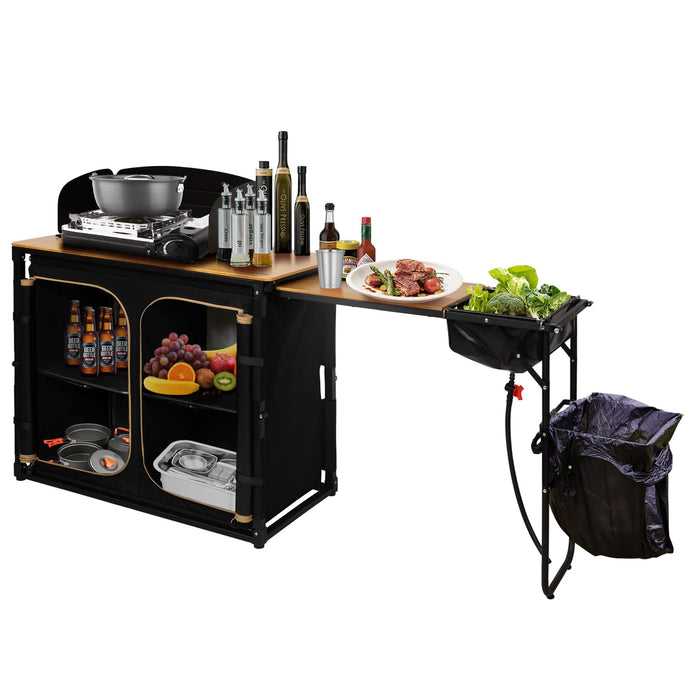 KingCamp Camping Kitchen Table – Portable Grill Station with Bamboo Top