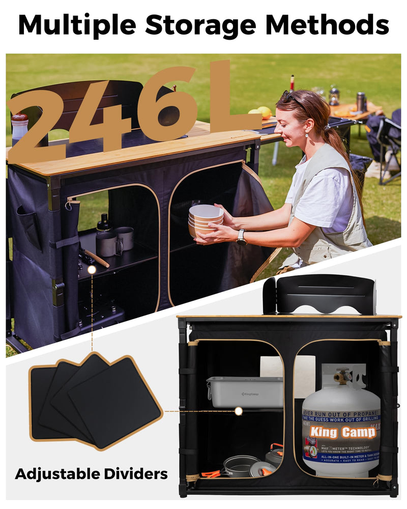 Load image into Gallery viewer, KingCamp Camping Kitchen Table – Portable Grill Station with Bamboo Top
