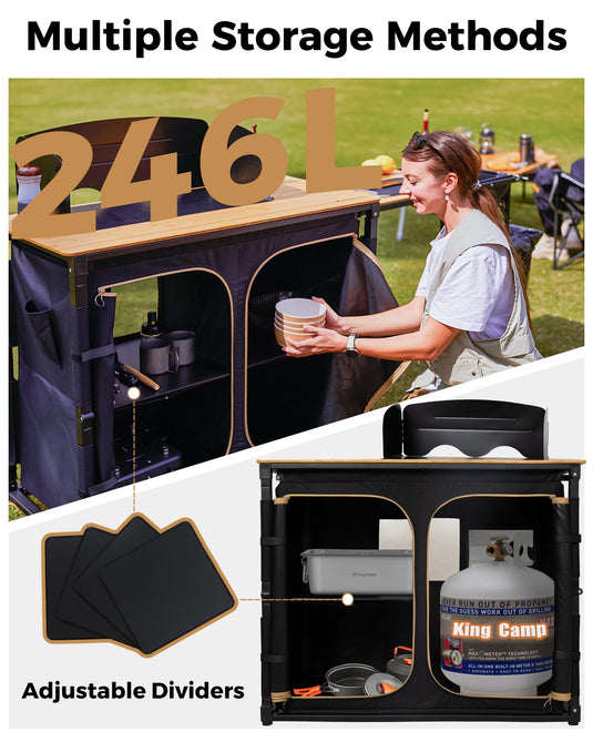 KingCamp Camping Kitchen Table – Portable Grill Station with Bamboo Top