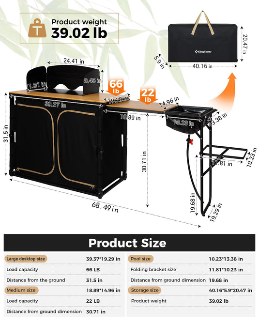 KingCamp Camping Kitchen Table – Portable Grill Station with Bamboo Top