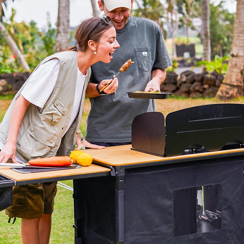 Load image into Gallery viewer, KingCamp Camping Kitchen Table – Portable Grill Station with Bamboo Top
