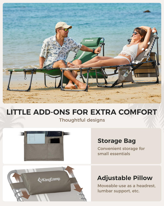 KingCamp Comfort Backpack Chaise Lounge with Face Hole and Pillow