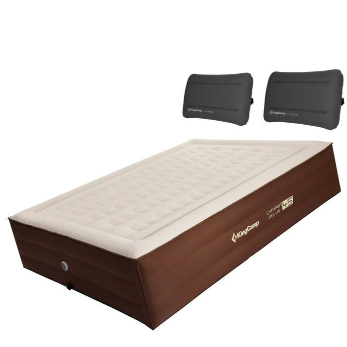 KingCamp Eco-Luxury Inflatable Queen Mattress & 2 Pillows Bundle — Ultimate Portable Sleep System