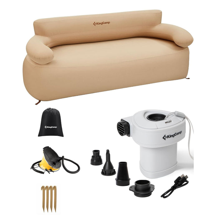KingCamp Double Inflatable Couch Bundle with Electric Pump | 2-Person Quick-Fill Camping Sofa for Outdoor, Beach & Travel
