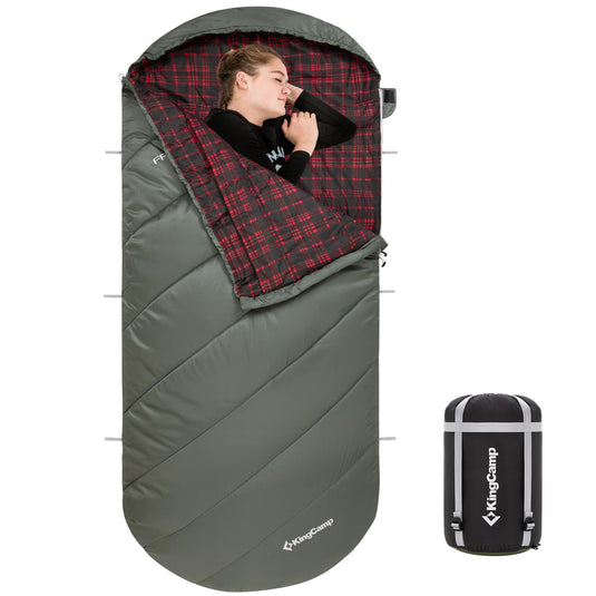 KingCamp FREESPACE 250 3-Season Plus Size Flannel Sleeping Bag Green