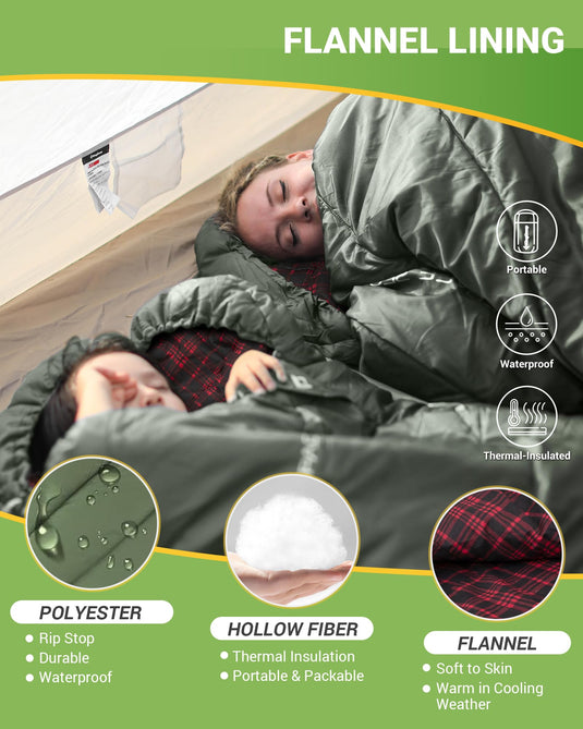 KingCamp FREESPACE 250 3-Season Plus Size Flannel Sleeping Bag Soft and Warm