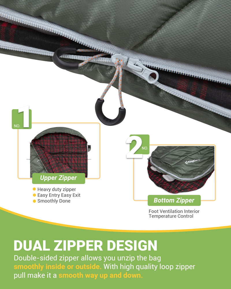Load image into Gallery viewer, KingCamp FREESPACE 250 3-Season Plus Size Flannel Sleeping Bag with Double Side Zipper
