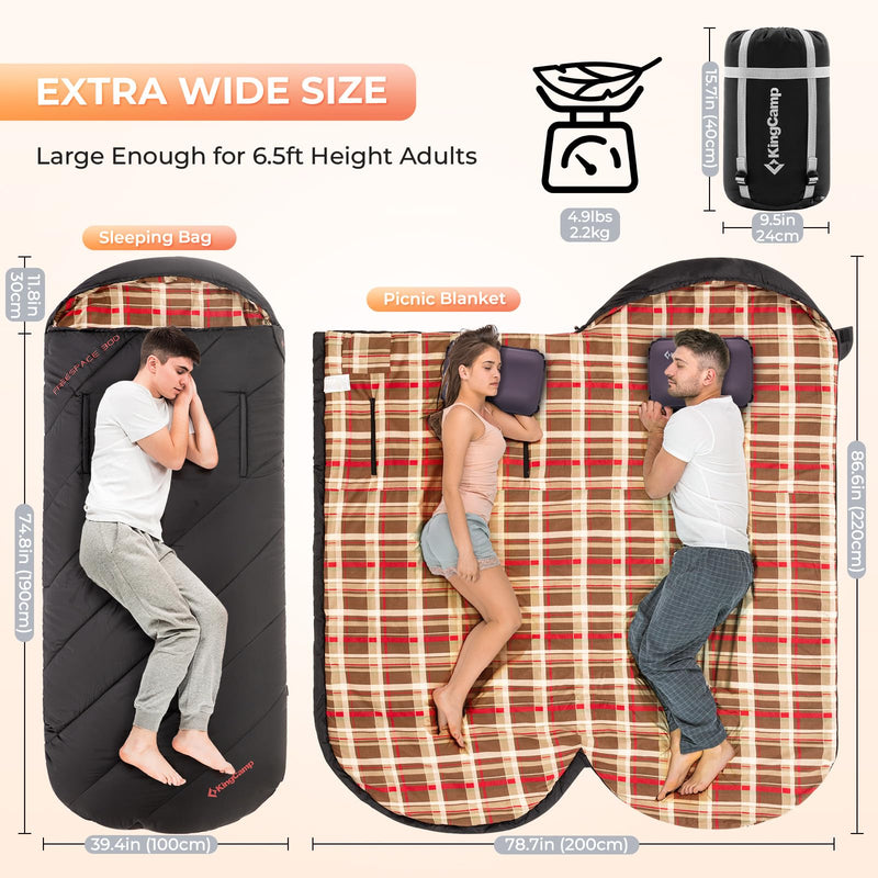 Load image into Gallery viewer, KingCamp FREESPACE 300 Wearable Sleeping Bag – Waterproof, Extra Wide Flannel Camping Sleeping Bag
