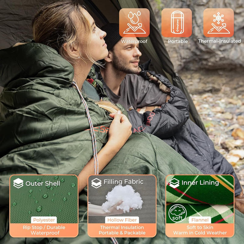 Load image into Gallery viewer, KingCamp FREESPACE 300 Wearable Sleeping Bag – Waterproof, Extra Wide Flannel Camping Sleeping Bag
