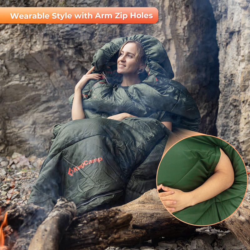 Load image into Gallery viewer, KingCamp FREESPACE 300 Wearable Sleeping Bag – Waterproof, Extra Wide Flannel Camping Sleeping Bag
