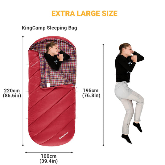 KingCamp FREESPACE 350 Flannel Sleeping Bag-Envelope With Hood Extra Large