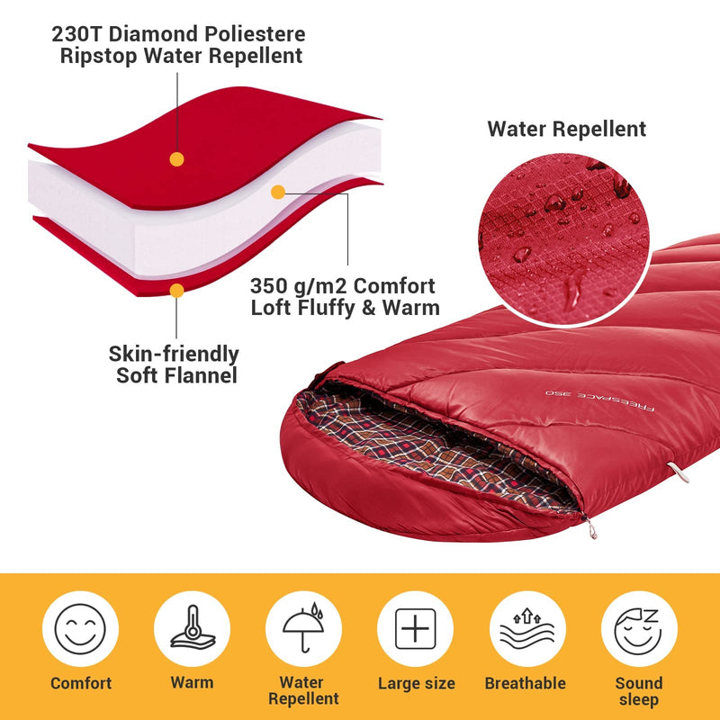 Load image into Gallery viewer, KingCamp FREESPACE 350 Flannel Sleeping Bag-Envelope With Hood Extra Large
