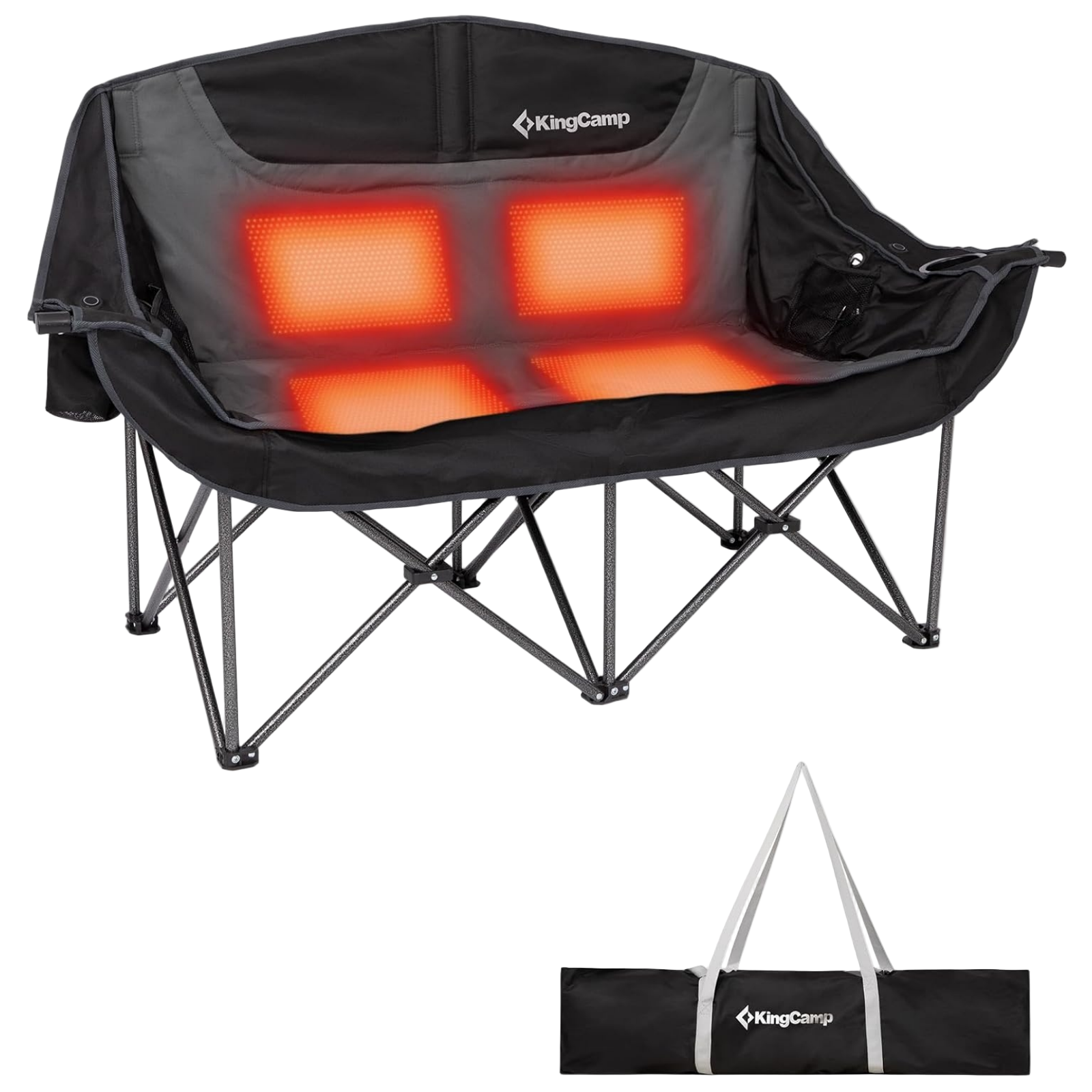 KingCamp CANNA C20 PLUS Heated Loveseat Camping Chair - 2-Person Oversized Padded Couples Chair with 3-Temperature Settings