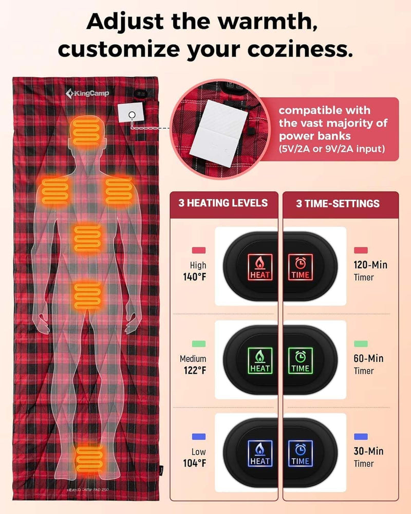 Load image into Gallery viewer, KingCamp Heated Sleeping Bag Liner | 6-Zone Heating Cot Mat 100% Cotton Flannel
