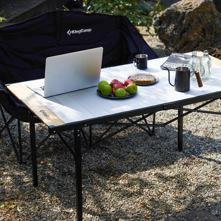 KingCamp Hybrid Aluminum Roll-Top Table with Bamboo Extensions