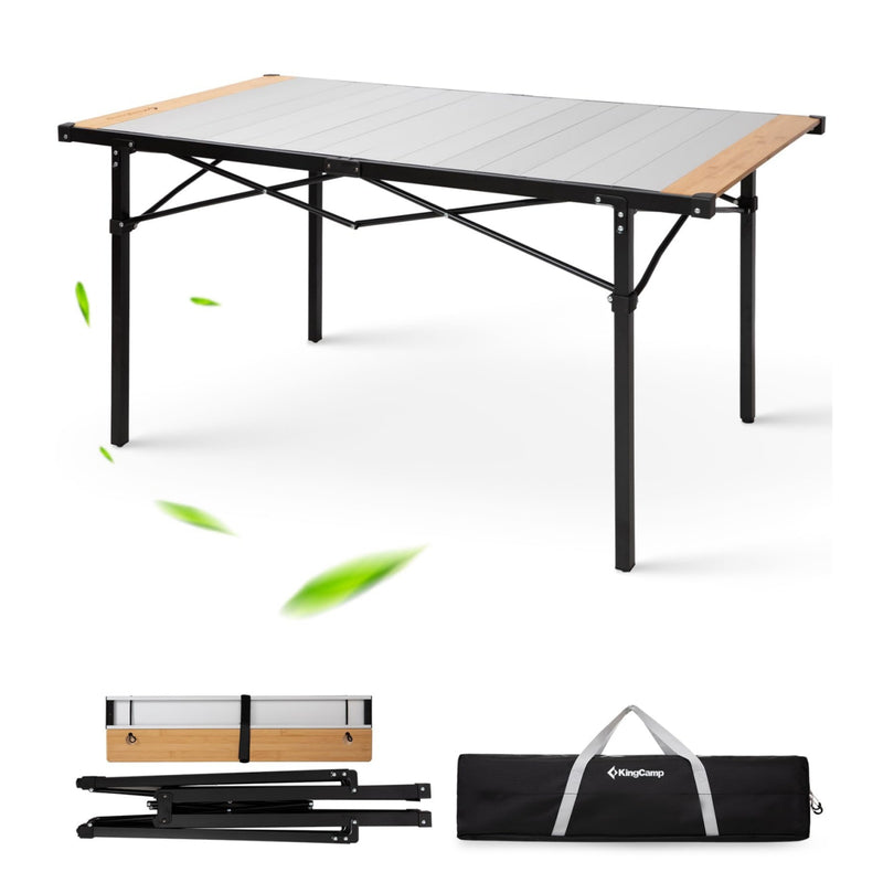 Load image into Gallery viewer, KingCamp Hybrid Aluminum Roll-Top Table with Bamboo Extensions
