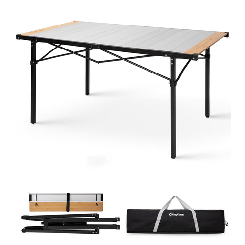 KingCamp Hybrid Aluminum Roll-Top Table with Bamboo Extensions