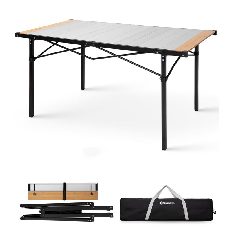Load image into Gallery viewer, KingCamp Hybrid Aluminum Roll-Top Table with Bamboo Extensions
