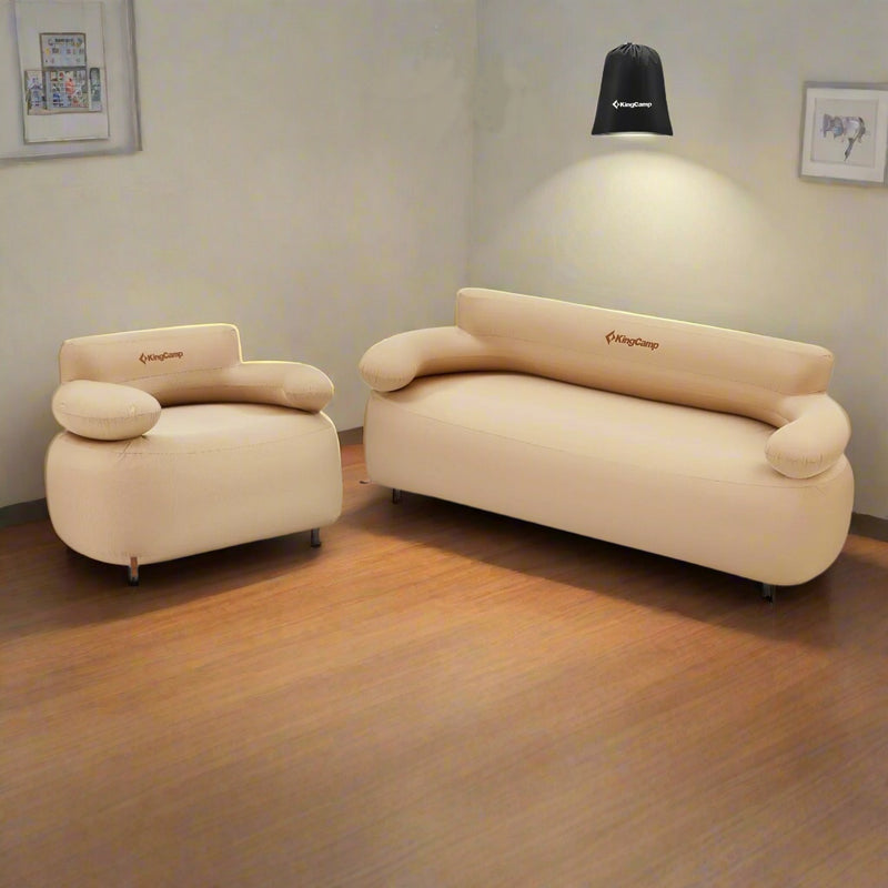 Load image into Gallery viewer, KingCamp Inflatable Sofa Duo Bundle – Double &amp; Single Set with Foot Pumps | Portable Indoor/Outdoor Lounging for Camping, Beach &amp; Backyard
