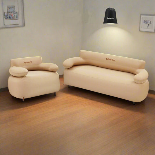 KingCamp Inflatable Sofa Duo Bundle – Double & Single Set with Foot Pumps | Portable Indoor/Outdoor Lounging for Camping, Beach & Backyard