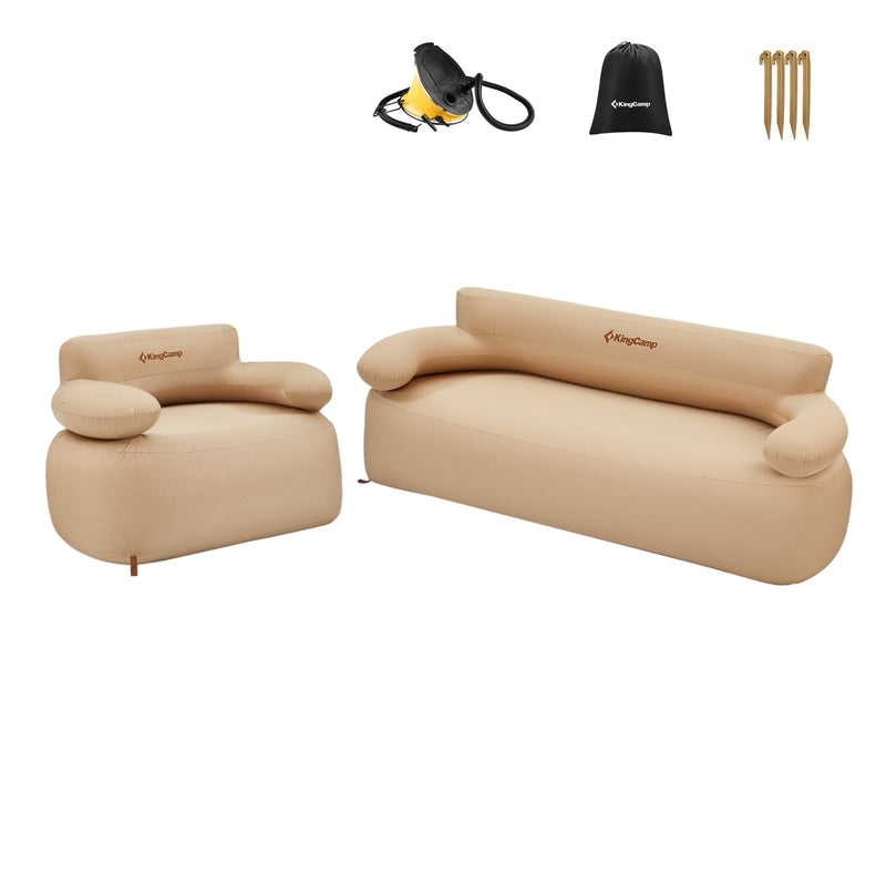 Load image into Gallery viewer, KingCamp Inflatable Sofa Duo Bundle – Double &amp; Single Set with Foot Pumps | Portable Indoor/Outdoor Lounging for Camping, Beach &amp; Backyard
